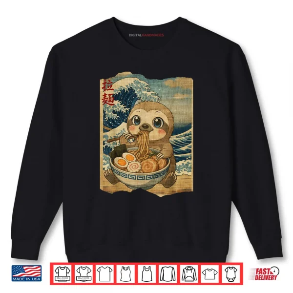 Sweatshirt Kawaii Sloth Ramen Noodle Bowl Japanese Wave Shirt