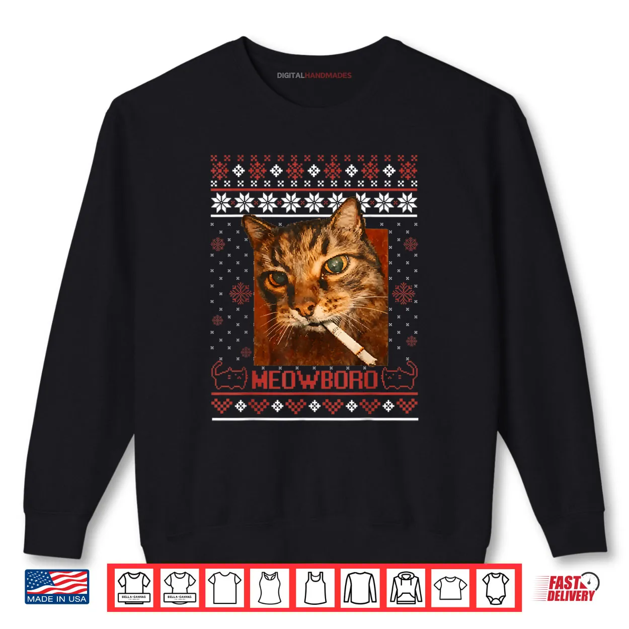 Meowboro Smoking Cat Christmas Ugly Sweater Meme Cat Shirt Meowboro Smoking Cat Christmas Ugly Sweater Meme Cat Shirt