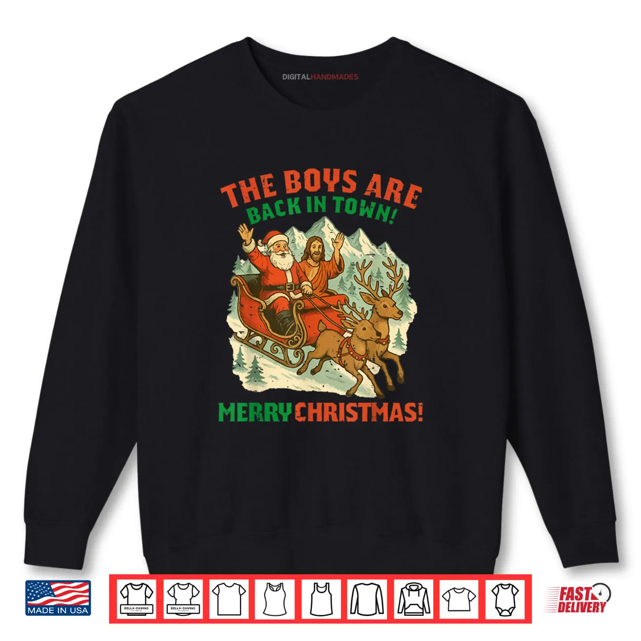 Santa Jesus The Boys are Back in Town Christmas Shirt Santa Jesus The Boys are Back in Town Christmas Shirt