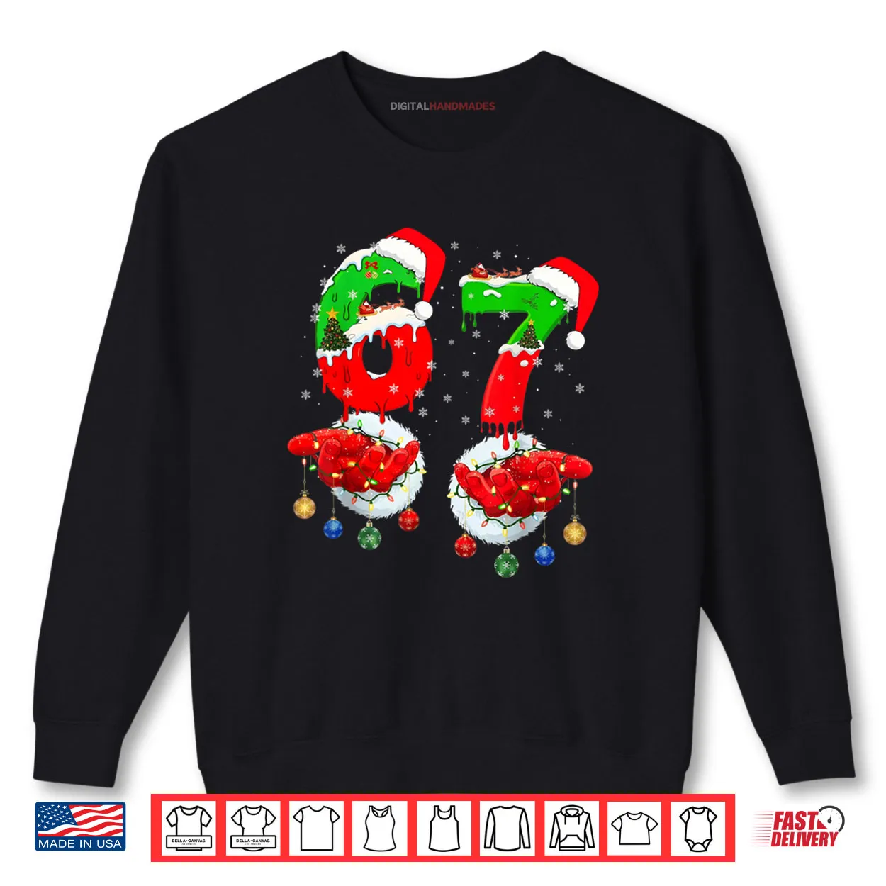 Six Seven 67 Meme 6 7 Christmas Santa Hand Shirt Six Seven 67 Meme 6 7 Christmas Santa Hand Shirt