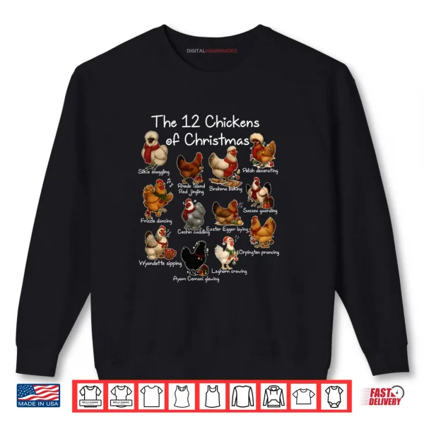 Sweatshirt The 12 Chickens of Christmas Farm Animal Cute Xmas Holiday Shirt