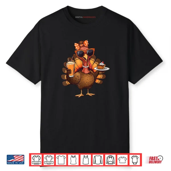 Turkey Drinking Coffee Bow Thanksgiving Turkey Day Shirt