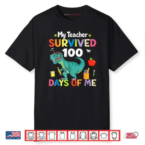 100th Day of School My Teacher Survived 100 Days Boys Dino Shirt