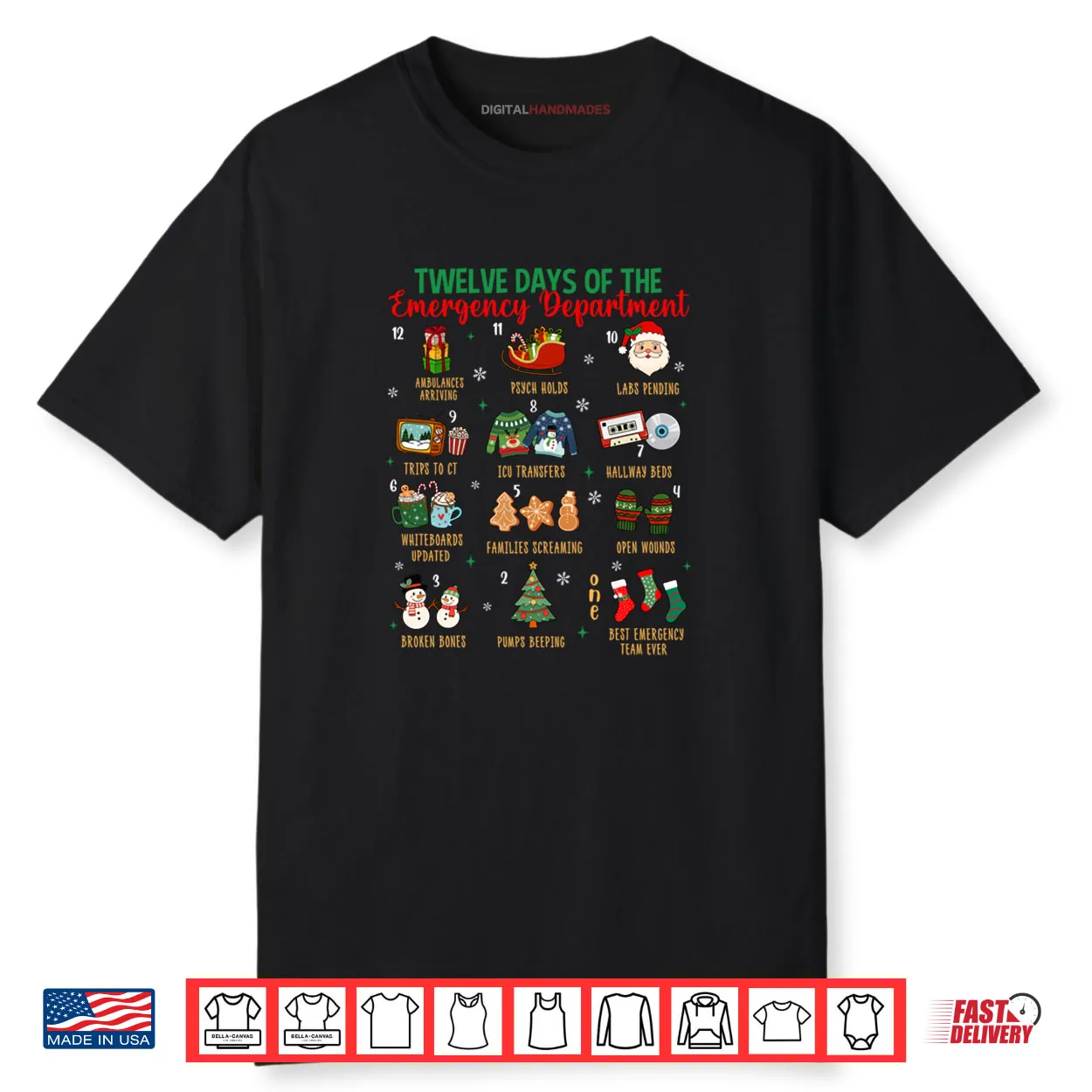 12 Days of an Emergency Department ER Nurse Christmas Xmas Shirt 12 Days of an Emergency Department ER Nurse Christmas Xmas Shirt