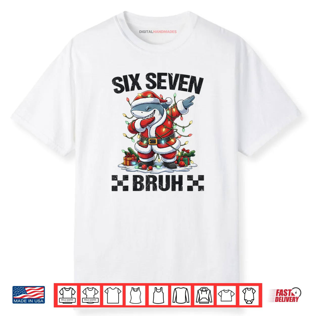 67 Six Seven Bruh Santa Shark 6 7 Meme Christmas Lights Shirt 67 Six Seven Bruh Santa Shark 6 7 Meme Christmas Lights Shirt