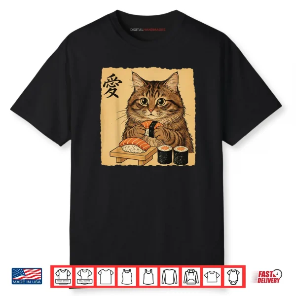Cat Eating Sushi Japanese Art Vintage Style Cat Shirt