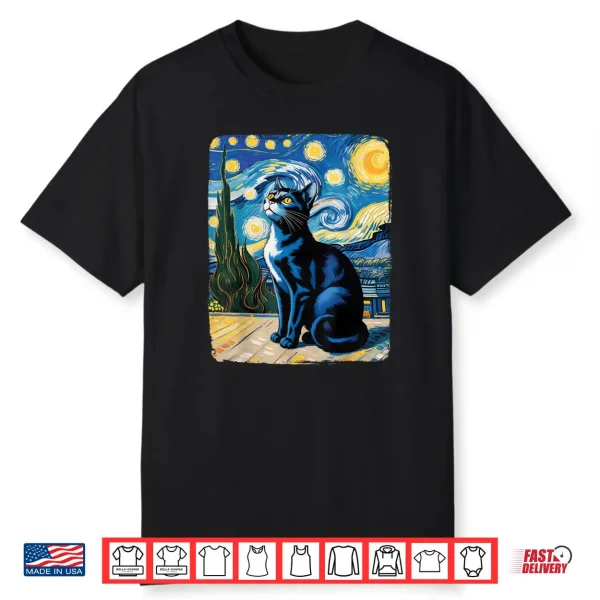 Cat Lover Starry Night Van Gogh Meme for Cat Cat Mom Cat Dad Shirt