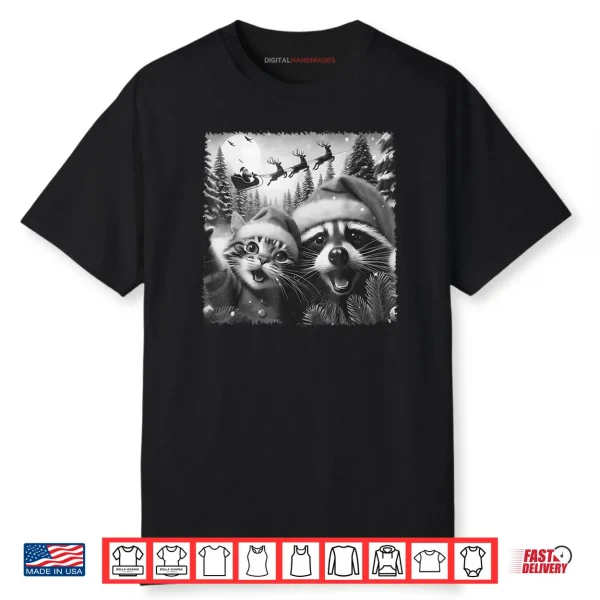 Cat Raccoon Selfie with Santa Christmas Shirt