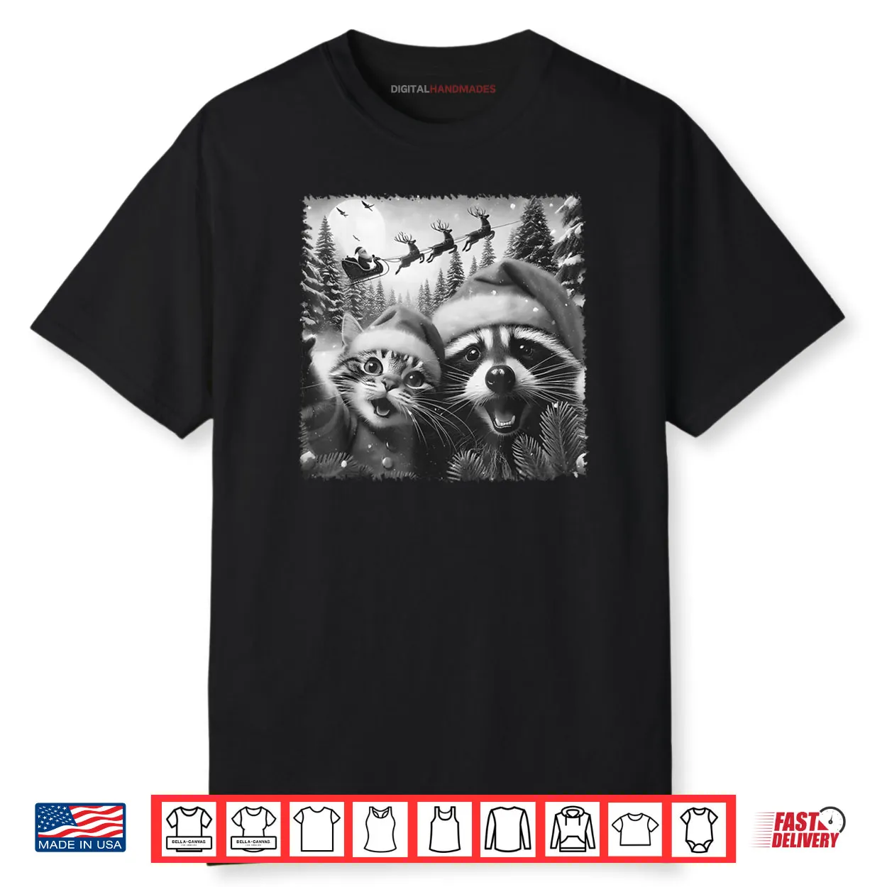 Cat Raccoon Selfie with Santa Christmas Shirt Cat Raccoon Selfie with Santa Christmas Shirt