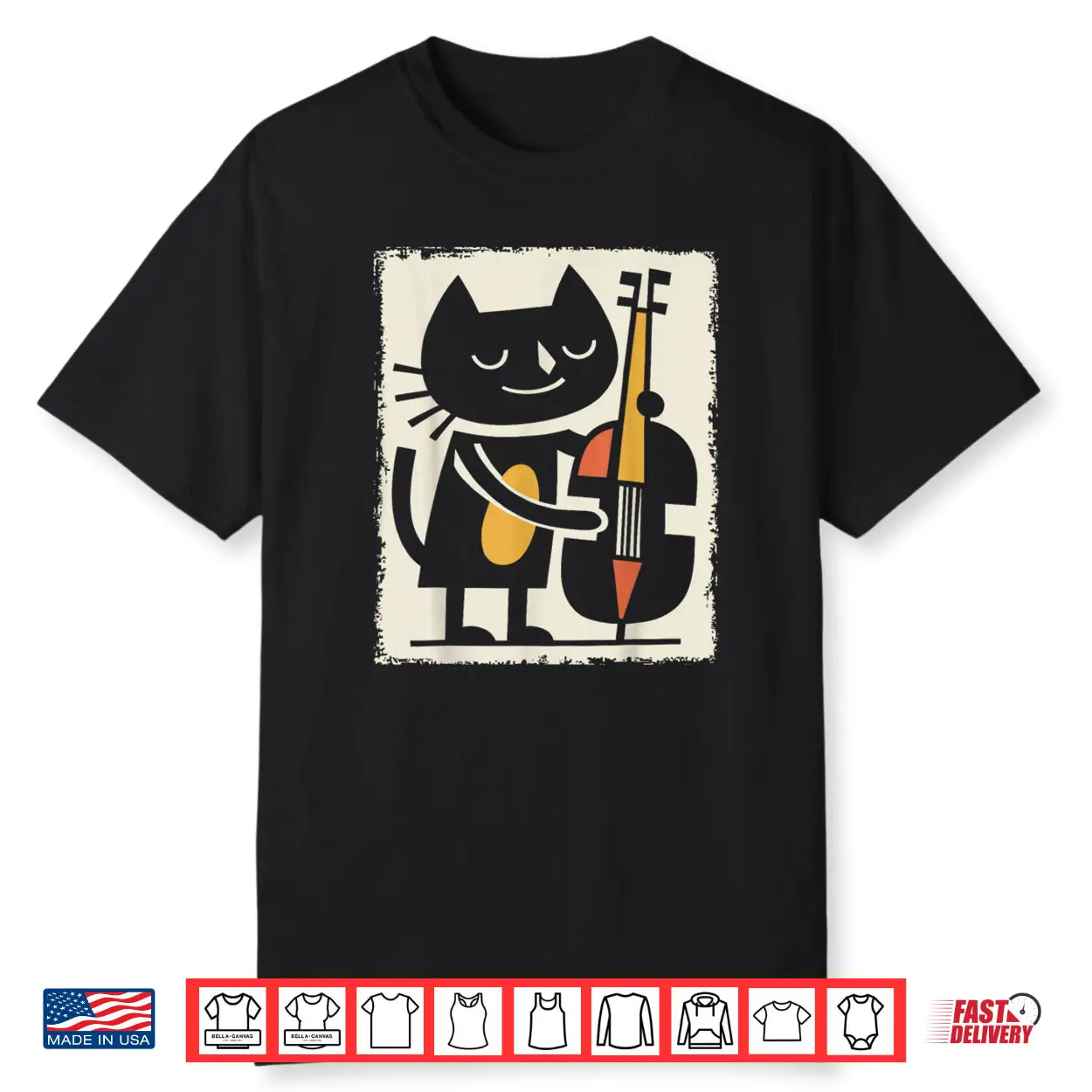 Cat Upright Bass Illustration Jazz Cartoon Art Shirt Cat Upright Bass Illustration Jazz Cartoon Art Shirt