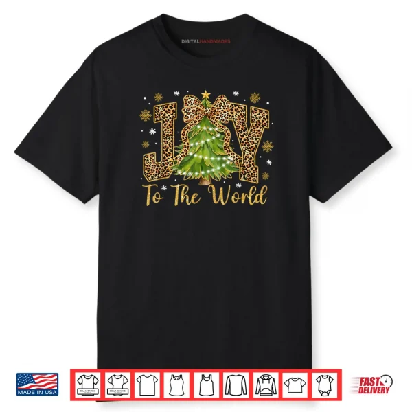 Coquette Bow Leopard Christmas Joy to The World Xmas Tree Shirt
