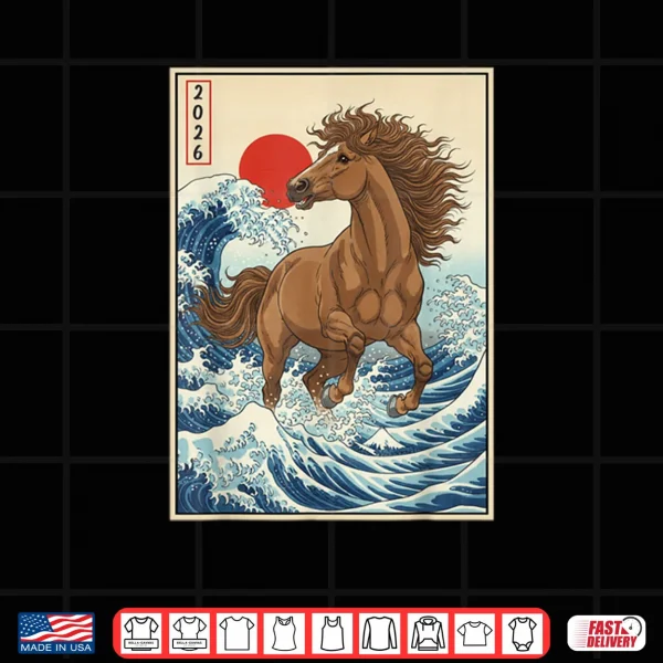 2026 Year of The Horse Japanese Wave Art Lunar New Year 2026 Shirt 3 Design 2026 Year of The Horse Japanese Wave Art Lunar New Year 2026 Shirt