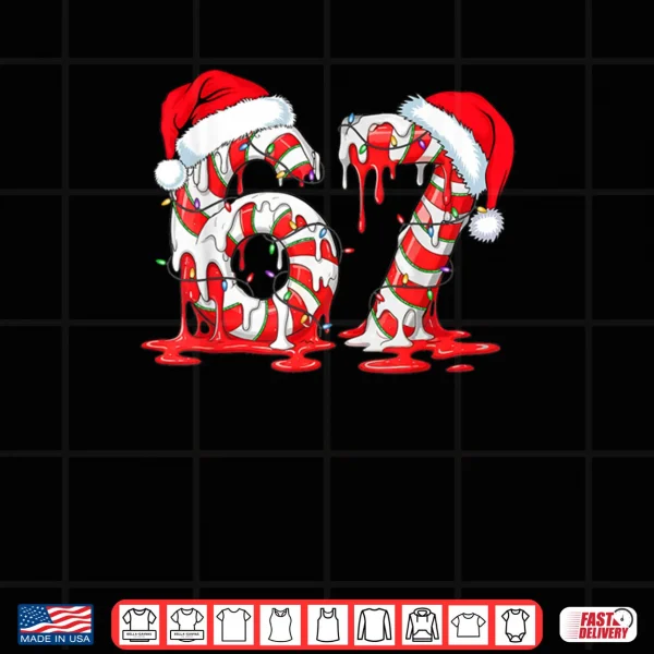 Design 67 Meme Six Seven Candy Canes Drip Christmas Pajamas Holiday Shirt