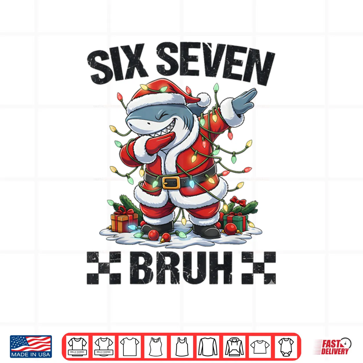67 Six Seven Bruh Santa Shark 6 7 Meme Christmas Lights Shirt 67 Six Seven Bruh Santa Shark 6 7 Meme Christmas Lights Shirt