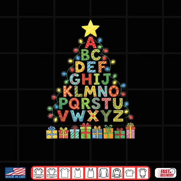 Design Alphabet Christmas Tree Graphic ABC A Z Teacher Shirt