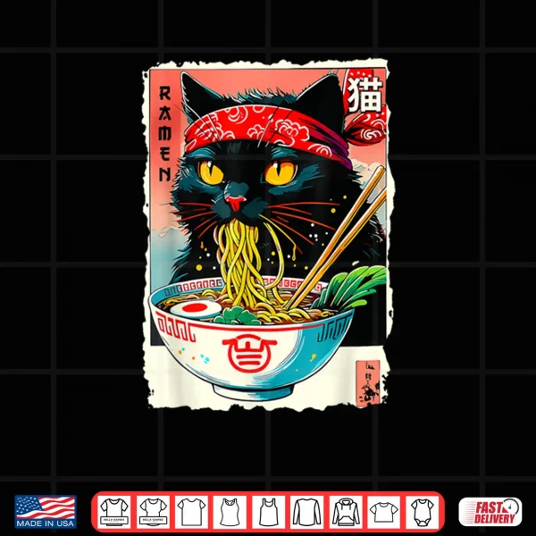 Design Anime Cat Ramen Japanese Kawaii Cat Anime Shirt