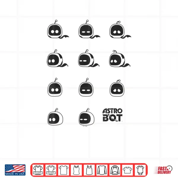 Design Astro Bot Character Faces Grid Video Game Shirt