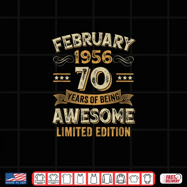 Design Awesome Vintage February 1956 70Th Shirt
