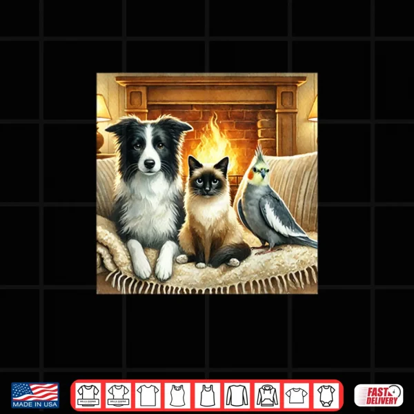 Design Border Collie Siamese Cat and Cockatiel Shirt