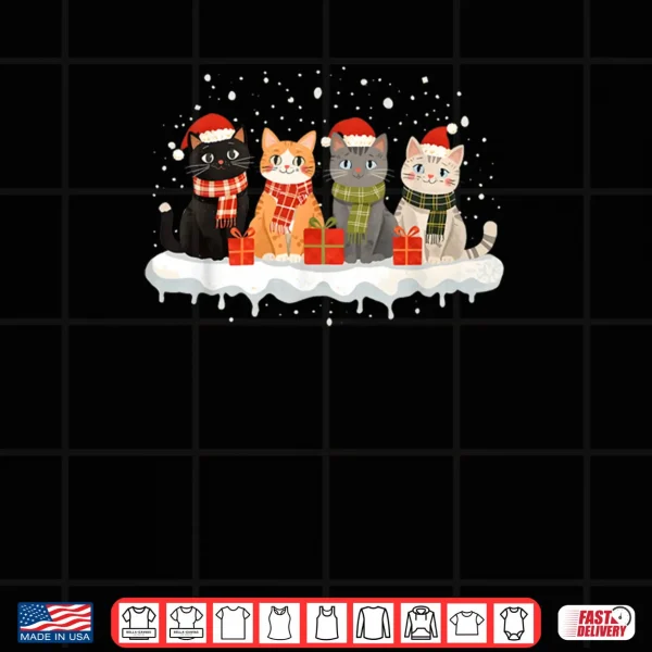 Design Cat Christmas Light Reindeer Santa Christmas Cat Lover Xmas Shirt