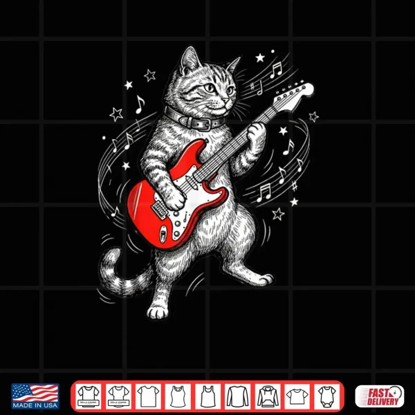 Design Cat Playing Guitar Rock and Roll Humor Shirt