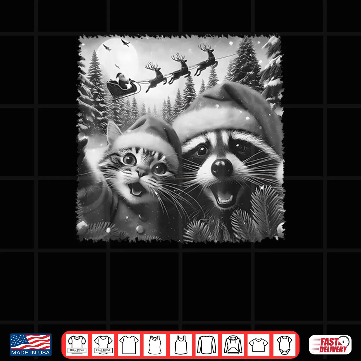 Cat Raccoon Selfie with Santa Christmas Shirt Cat Raccoon Selfie with Santa Christmas Shirt