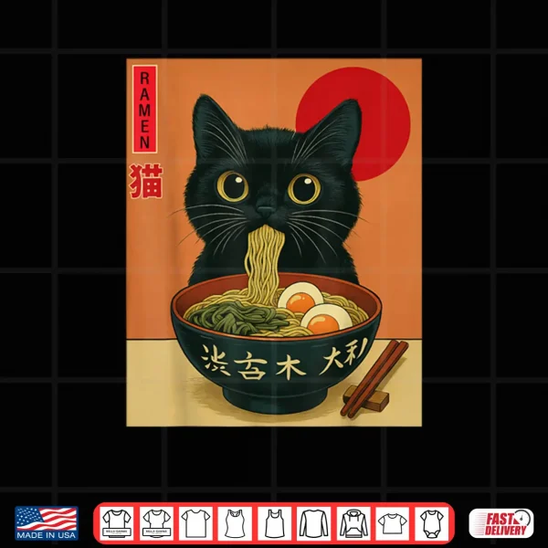 Design Cat Ramen Japanese Kawaii Cat Anime Shirt
