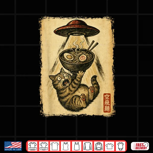 Design Cat Ramen UFO Japanese Anime Shirt