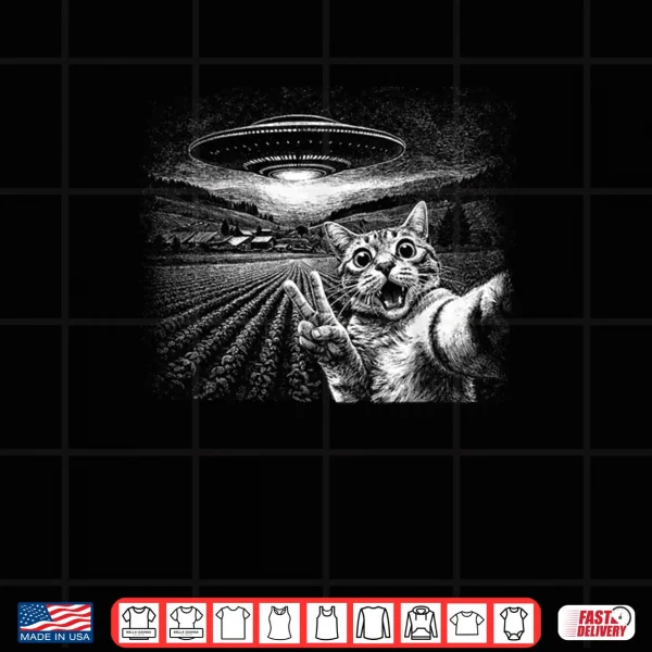 Design Cat Selfie with Alien UFO Cat Peace Sign Shirt
