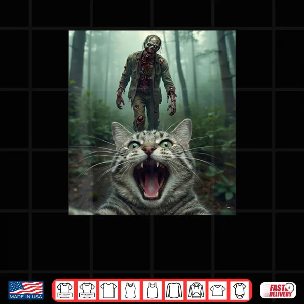 Cat Selfie with Zombie Horror Shirt 3 Design Cat Selfie with Zombie Horror Shirt