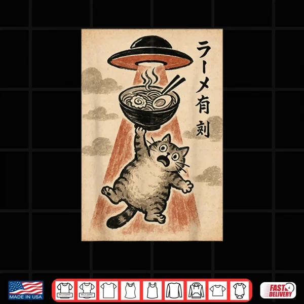Cat UFO Ramen Funny Japanese Anime Shirt 4 Design Cat UFO Ramen Funny Japanese Anime Shirt