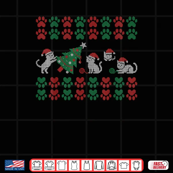 Design Cat Ugly Sweater Pattern Christmas Knitting Shirt