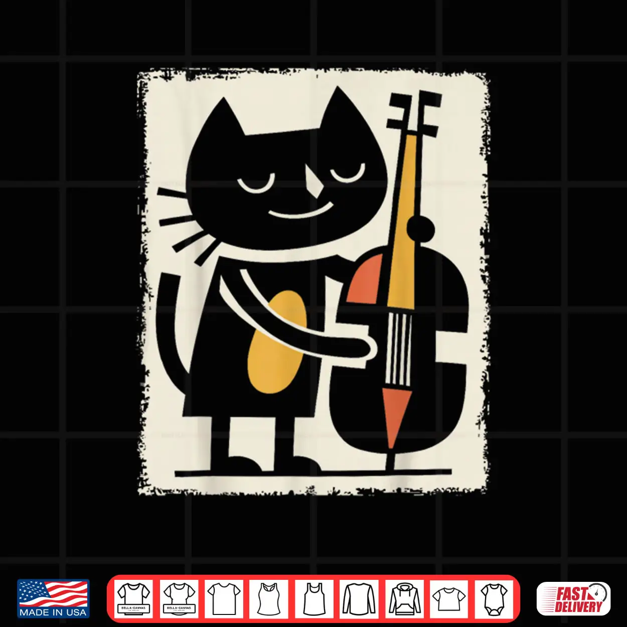 Cat Upright Bass Illustration Jazz Cartoon Art Shirt Cat Upright Bass Illustration Jazz Cartoon Art Shirt