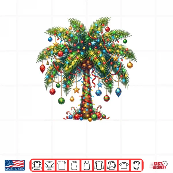 Design Christmas Palm Tree Light Hawaiian Tropical Xmas Shirt