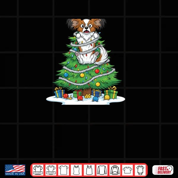 Design Christmas Tree Papillon Dog Shirt