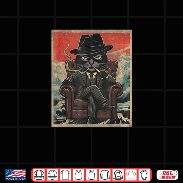 Design Cool Mafia Cat Funny The CatFather Smoking Vintage Shirt