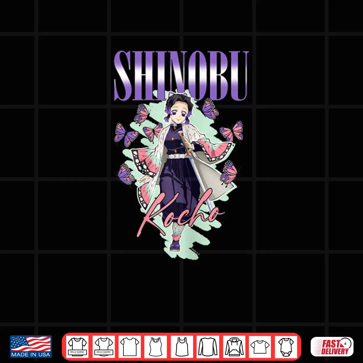 Demon Slayer Kimetsu no Yaiba Shinobu Kocho Swift Butterfly Shirt Demon Slayer Kimetsu no Yaiba Shinobu Kocho Swift Butterfly Shirt