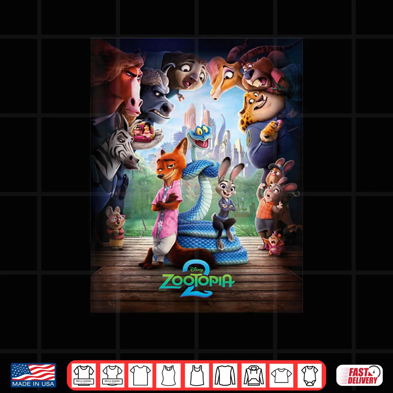 Disney Zootopia 2 Nick Judy & Gary Surrounded Poster Art Shirt Disney Zootopia 2 Nick Judy & Gary Surrounded Poster Art Shirt