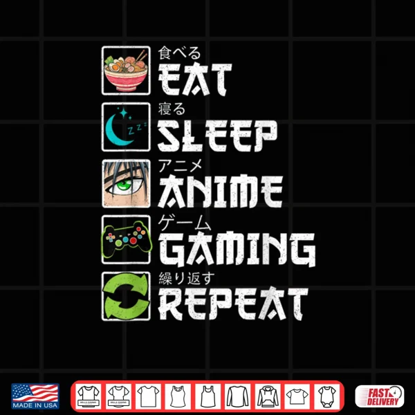 Design Eat Sleep Anime Gaming Repeat Gamer Shirt