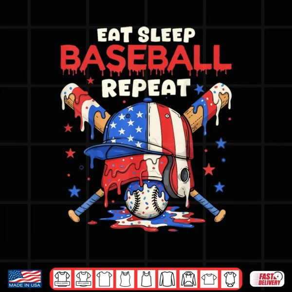 Eat Sleep Baseball Repeat Funny Ice Cream Drip Crossed Bats Shirt 4 Design Eat Sleep Baseball Repeat Funny Ice Cream Drip Crossed Bats Shirt