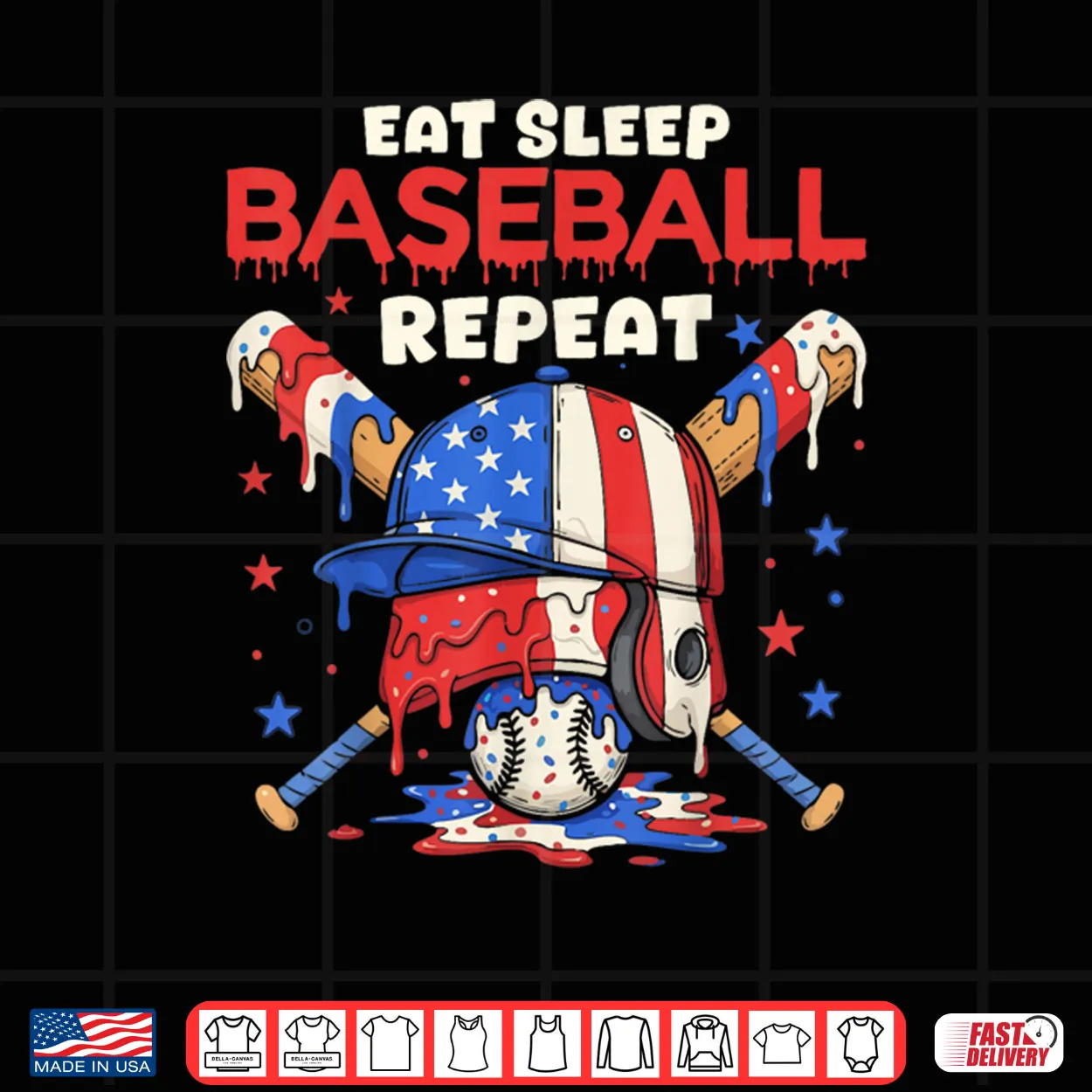 Eat Sleep Baseball Repeat Funny Ice Cream Drip Crossed Bats Shirt Eat Sleep Baseball Repeat Funny Ice Cream Drip Crossed Bats Shirt