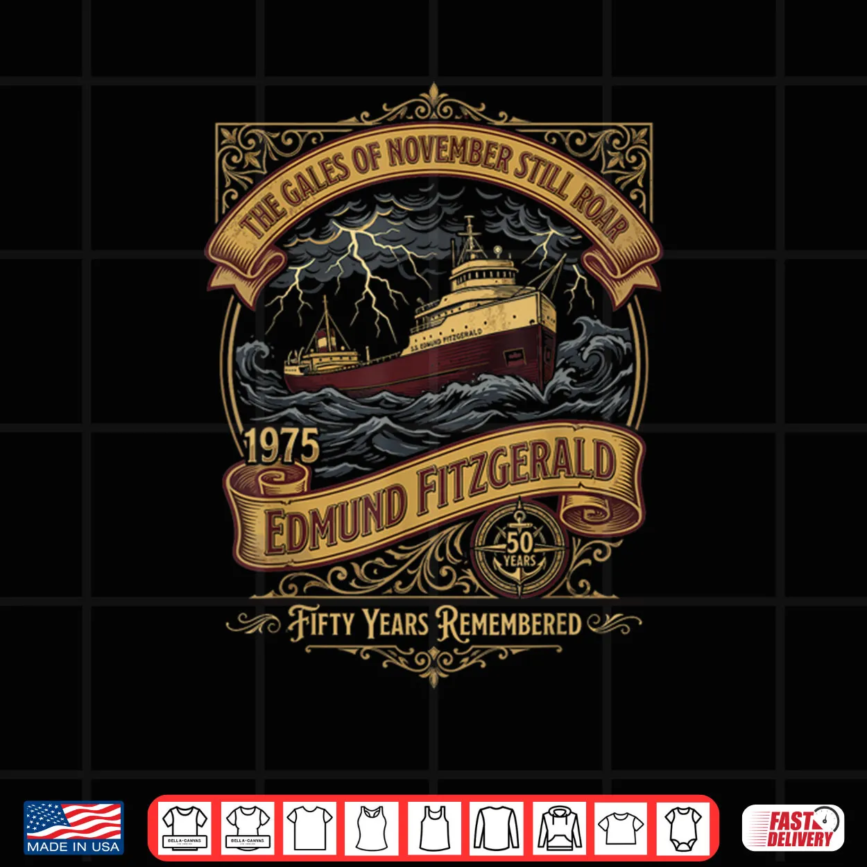 Edmund Fitzgerald Ship 1975 Anniversary Great Tribute Shirt Edmund Fitzgerald Ship 1975 Anniversary Great Tribute Shirt