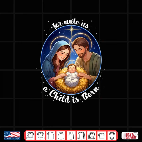 Design For Unto Us a Child is Born Kawaii Manger Scene Christian Shirt