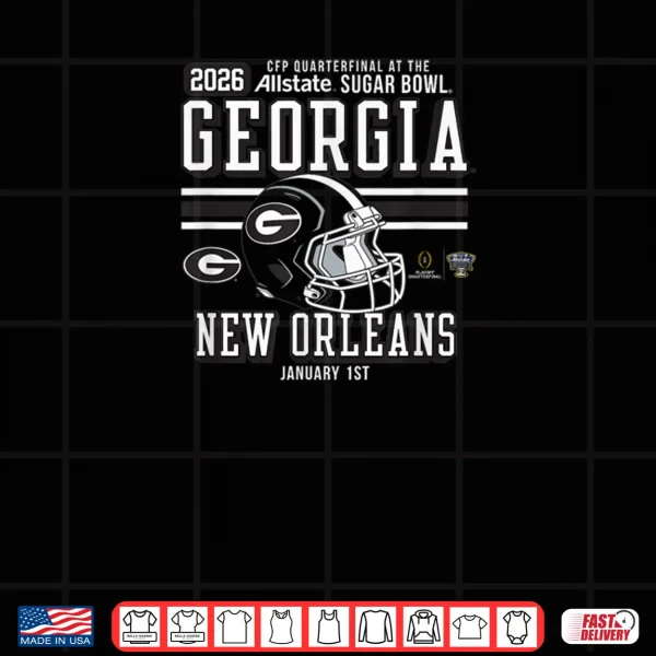Georgia Bulldogs Sugar Bowl CFP Quarterfinal 2025 2026 Red Shirt 3 Design Georgia Bulldogs Sugar Bowl CFP Quarterfinal 2025 2026 Red Shirt