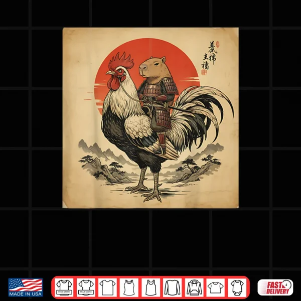 Japanese Samurai Capybara Rooster Chicken Anime Shirt 3 Design Japanese Samurai Capybara Rooster Chicken Anime Shirt