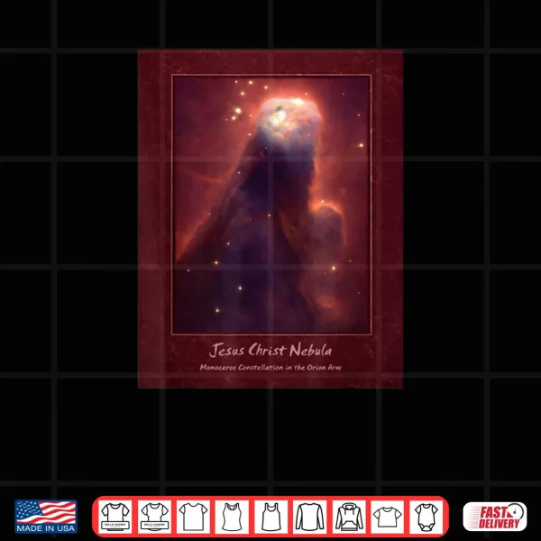 Design Jesus Christ Nebula Monoceros Constellation Orion Burgundy Shirt