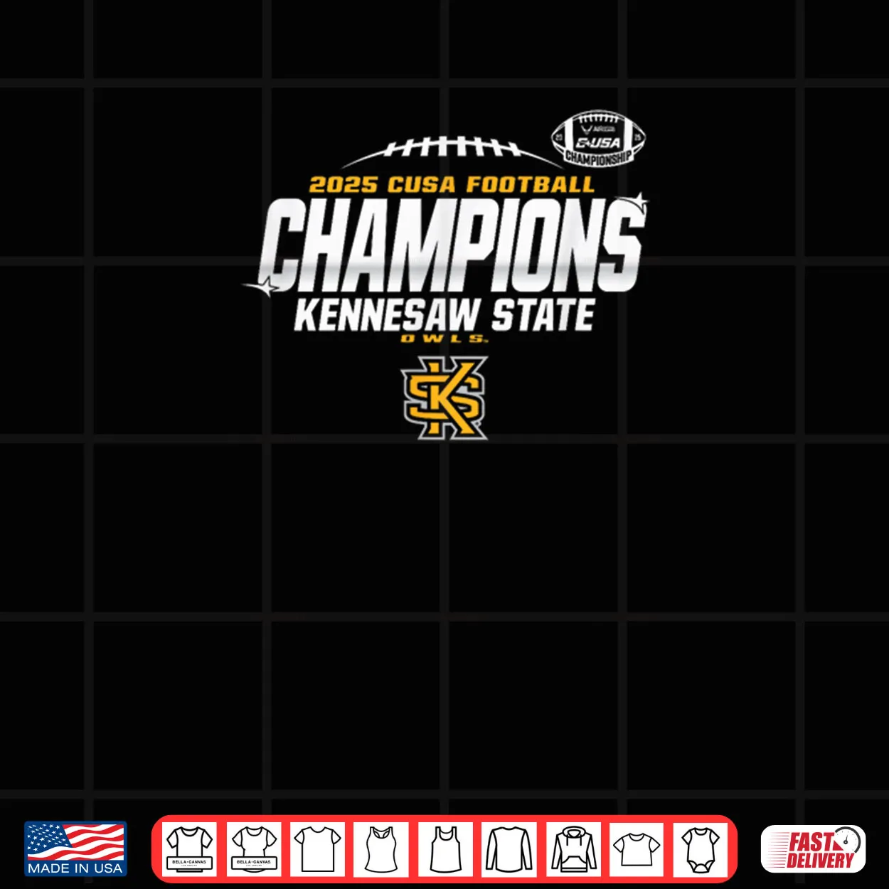 Kennesaw State Owls C USA Champs 2025 Football Locker Room Shirt Kennesaw State Owls C USA Champs 2025 Football Locker Room Shirt
