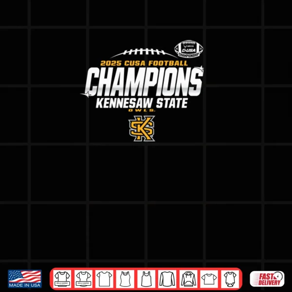Kennesaw State Owls C USA Champs 2025 Football Locker Room Shirt 4 Design Kennesaw State Owls C USA Champs 2025 Football Locker Room Shirt