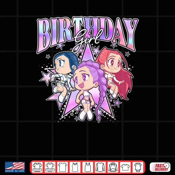 Design Kpop Demon Hunters Birthday Girl Adorable Chibi Group Shot Shirt