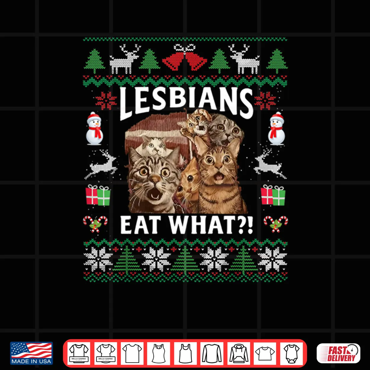 Lesbians Eat What Funny Shocked Cats Christmas Ugly Style Shirt Lesbians Eat What Funny Shocked Cats Christmas Ugly Style Shirt